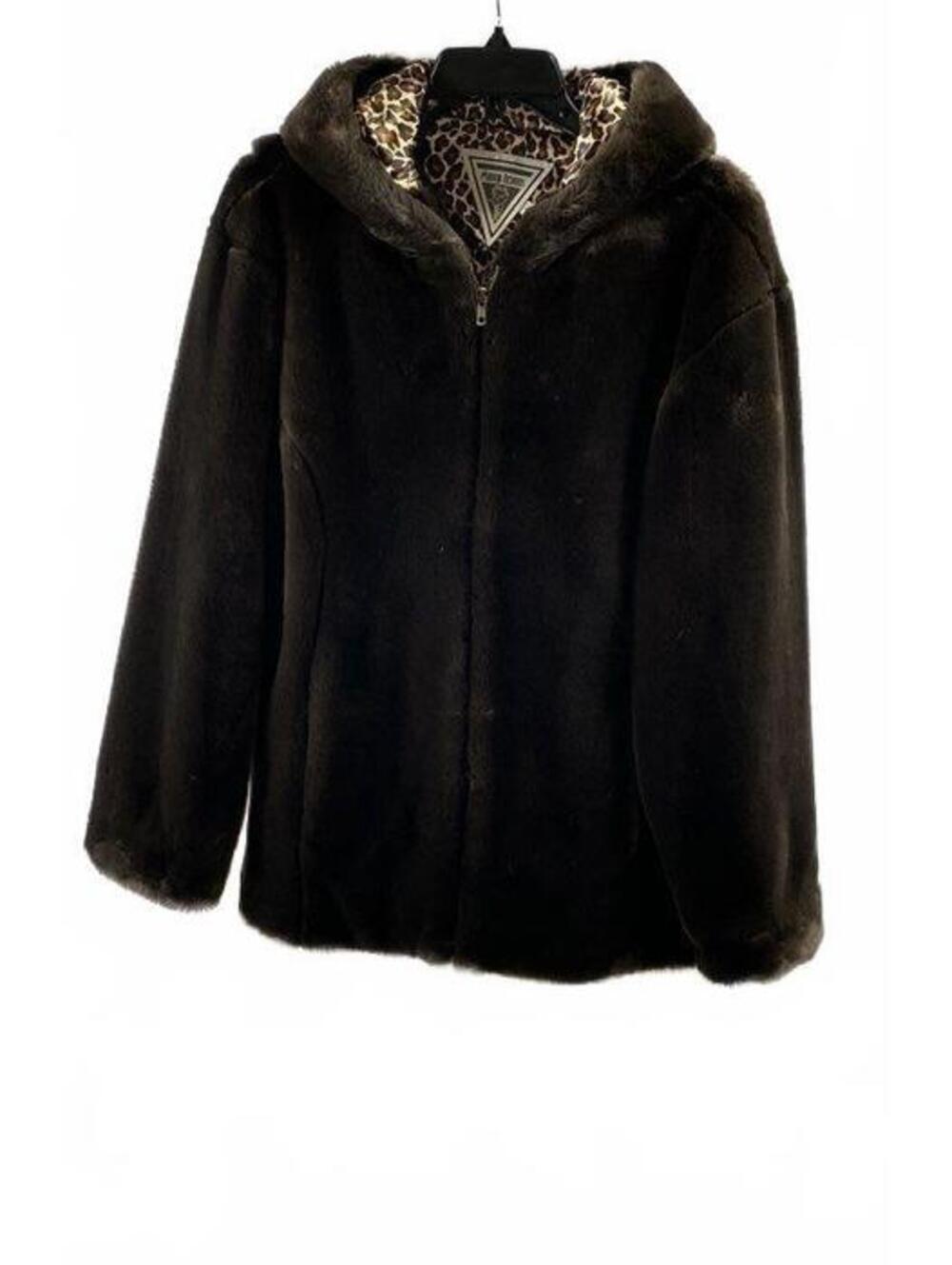 Vintage Y2K Marvin Richards Women's Brown Faux Fur Hooded Jacket Leopard S
